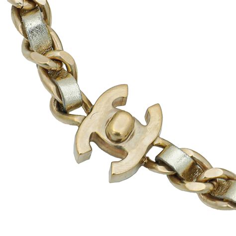 chanel goldtone interwoven leather and chain cc turnlock|1990 double CC turn.